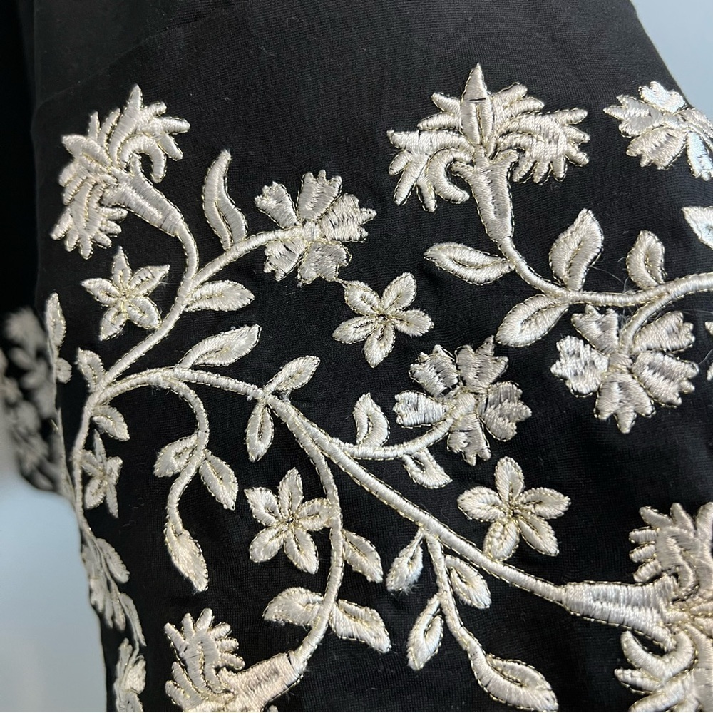 Christian Siriano For J.Jill Ponte Knit Embroidered Midi Dress Cream Black Sz S - Picture 5 of 14
